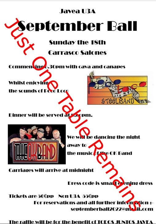 U3A Ball – Sunday September 18th